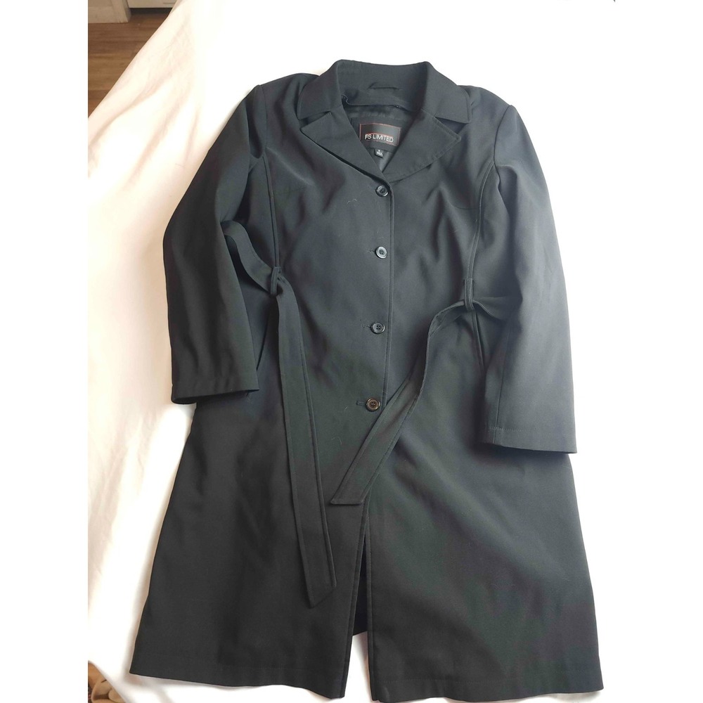 FS Limited Trench Coat Womens M Black Belted Preppy Old Money Career Classic Y2K